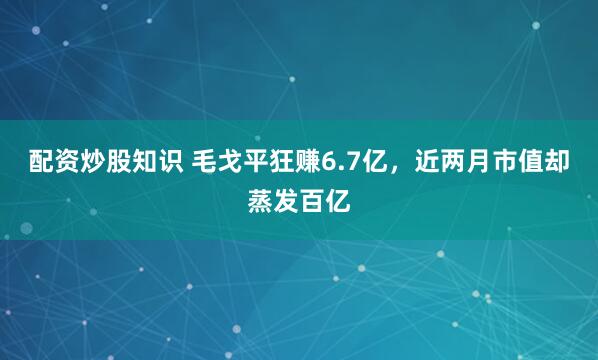 配资炒股知识 毛戈平狂赚6.7亿，近两月市值却蒸发百亿